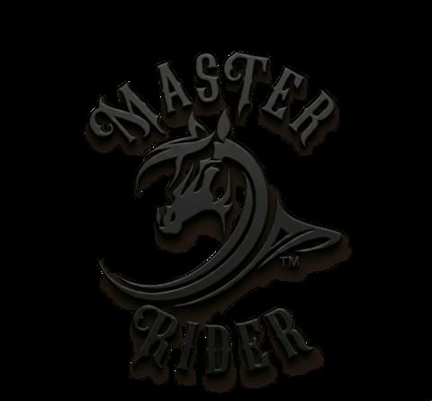 Master Rider logo featuring a stylized horse head in profile with curved text above and below on black background